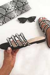 Black Studded Silver Ball Sandals - Nervie-Sliders