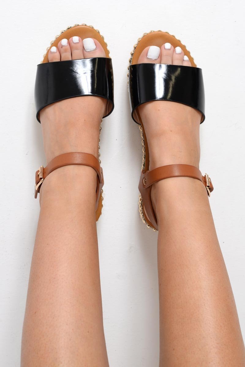 Black Studded Sole Platform Sandals - Yuli-Sandals