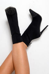 Black Studded Stiletto Sock Boot - Bethia-Boots