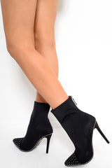 Black Studded Stiletto Sock Boot - Bethia-Boots
