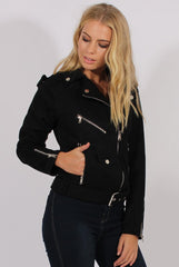 Black Suede Belted Biker Jacket - Marcy-Jackets
