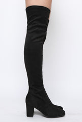 Black Suede Block Heel Thigh High Boots - Cayla-Boots