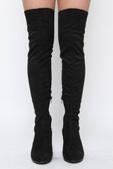 Black Suede Block Heel Thigh High Boots - Cayla-Boots