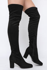 Black Suede Block Heel Thigh High Boots - Cayla-Boots