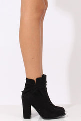 Black Suede Bow Detail Heeled Ankle Boots - Emrata-Boots