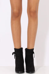 Black Suede Bow Detail Heeled Ankle Boots - Emrata-Boots