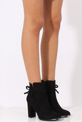 Black Suede Bow Detail Heeled Ankle Boots - Emrata-Boots