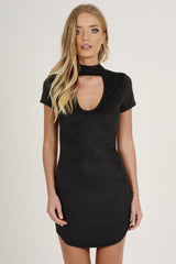 Black Suede Choker Neck Dress - Alani-Dresses