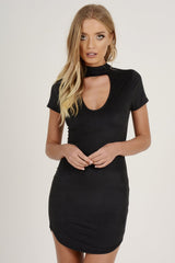 Black Suede Choker Neck Dress - Alani-Dresses