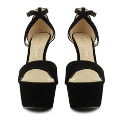 Black Suede Cross Over Strap Platform Heels - Martha-Heels