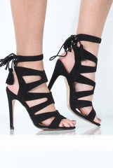 Black Suede Cut Out Heels - Ashley-Heels