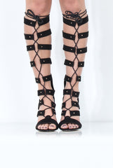 Black Suede Cut Out Knee High Heels - Amaya-Heels