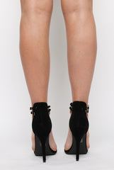 Black Suede Double Strap Barely There Heels - Kalani-Heels