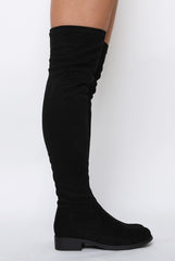 Black Suede Flat Over The Knee Boots - Charmony-Boots
