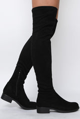 Black Suede Flat Over The Knee Boots - Charmony-Boots