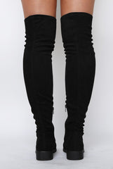 Black Suede Flat Over The Knee Boots - Charmony-Boots