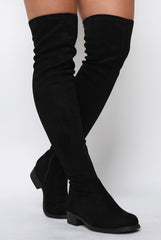 Black Suede Flat Over The Knee Boots - Charmony-Boots