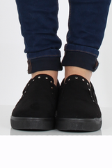 Black Suede Fringe Studded Skaters - Vivian-Shoes