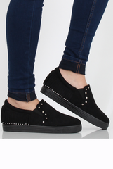 Black Suede Fringe Studded Skaters - Vivian-Shoes