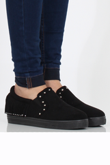 Black Suede Fringe Studded Skaters - Vivian-Shoes