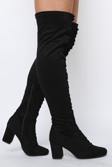 Black Suede Front Lace Up Thigh High Boots - Nikita-Boots