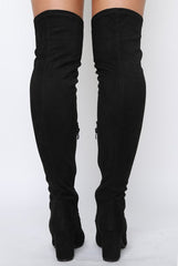 Black Suede Front Lace Up Thigh High Boots - Nikita-Boots