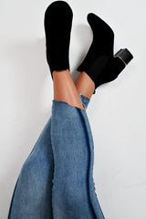 Black Suede Gold Detail Heeled Ankle Boots - Annison-Boots