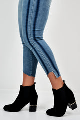 Black Suede Gold Detail Heeled Ankle Boots - Annison-Boots