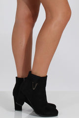 Black Suede Heeled Boots with Metal Detailing - Nia-Boots