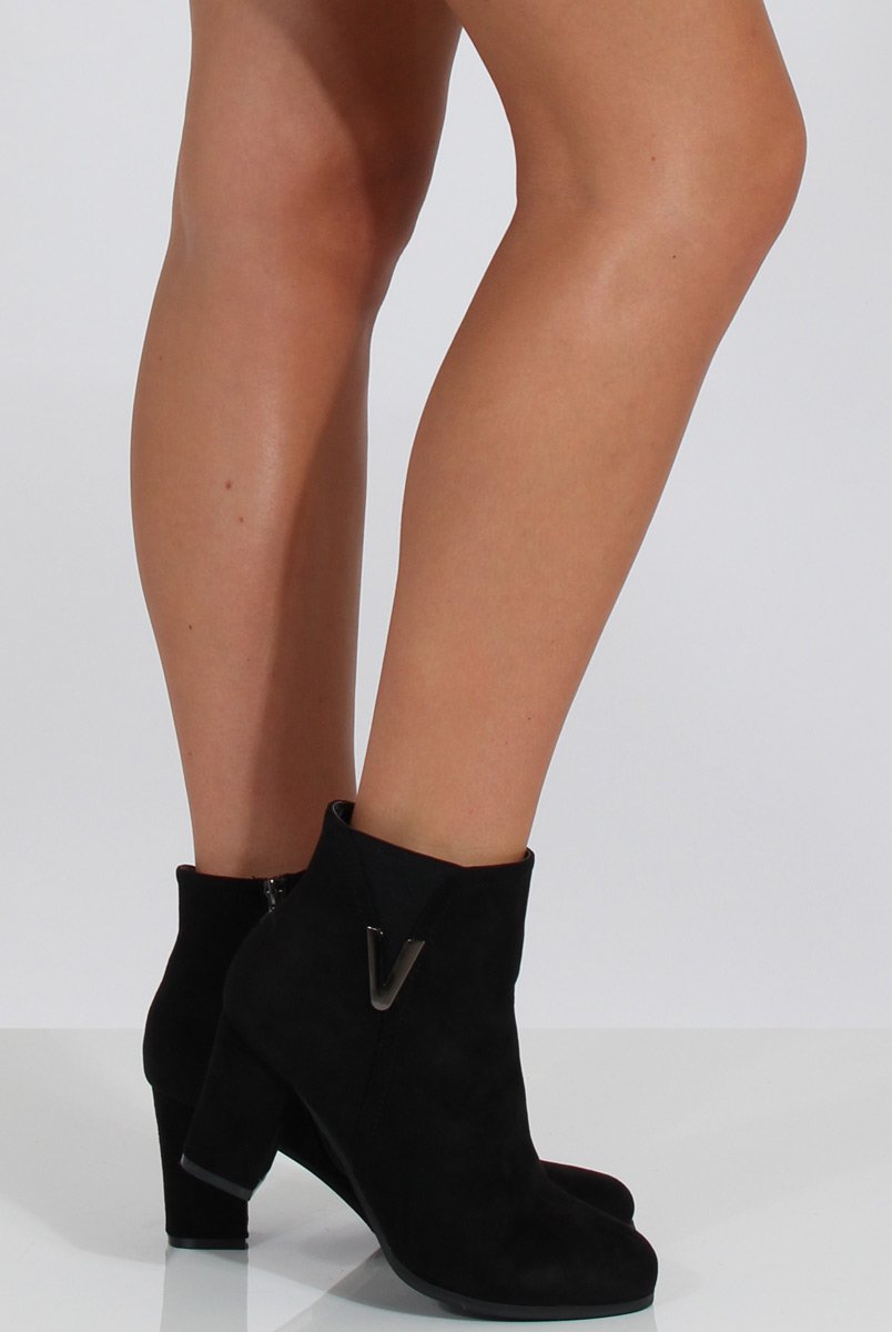 Black Suede Heeled Boots with Metal Detailing - Nia-Boots