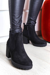 Black Suede Heeled Chelsea Boot - Eimi-Boots