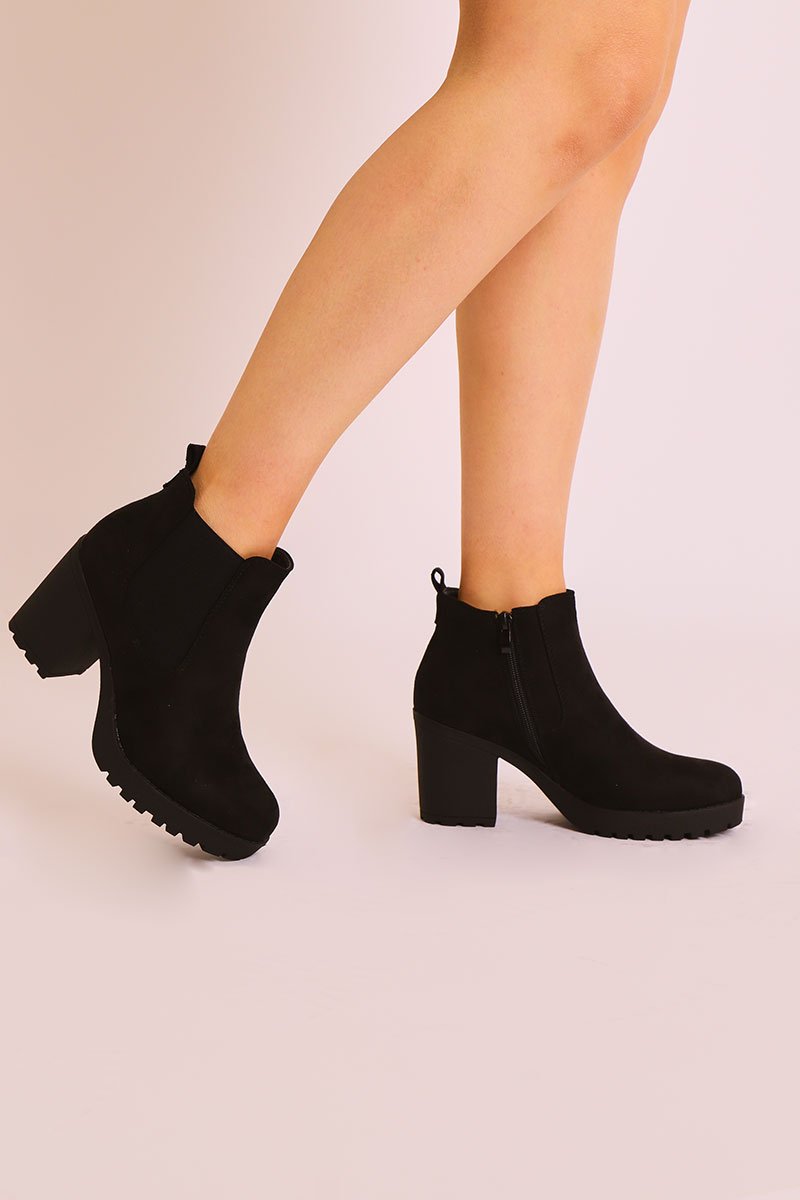 Black Suede Heeled Chelsea Boot - Eimi-Boots