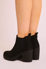 Black Suede Heeled Chelsea Boot - Eimi-Boots