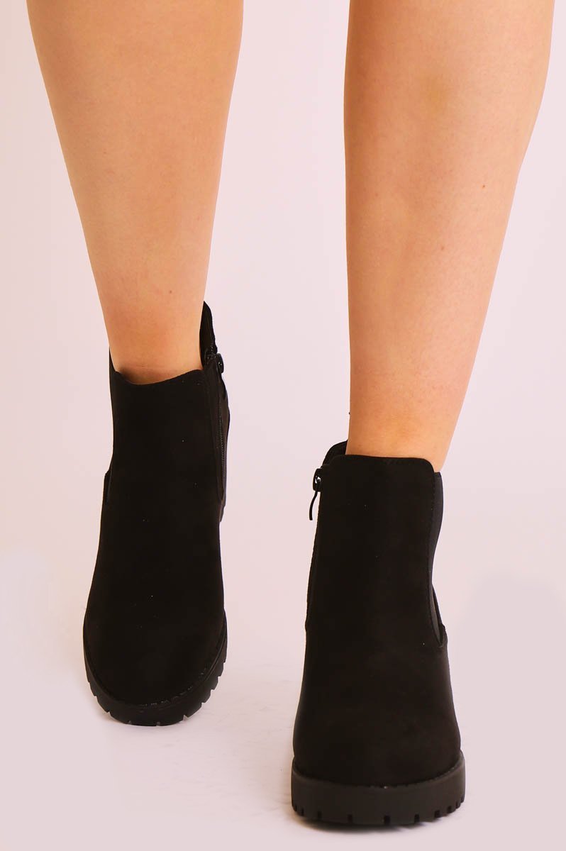 Black Suede Heeled Chelsea Boot - Eimi-Boots