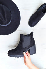 Black Suede Heeled Chelsea Boot - Eimi-Boots