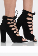 Black Suede Lace Up Block Heel - Jenine-Heels