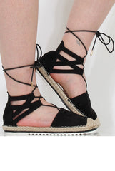 Black Suede Lace Up Espadrilles - Marisa-Shoes