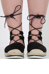 Black Suede Lace Up Espadrilles - Marisa-Shoes