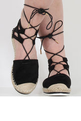 Black Suede Lace Up Espadrilles - Marisa-Shoes