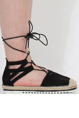 Black Suede Lace Up Espadrilles - Marisa-Shoes