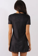 Black Suede Lace Up Eyelet Skater Dress - Desire-Dresses