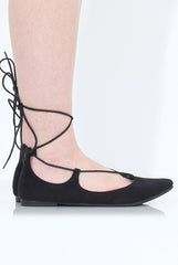 Black Suede Lace Up Flats - Nina-Shoes