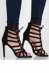 Black Suede Lace Up Heel - Addie-Heels