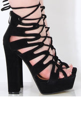 Black Suede Lace Up Platform Heels - Katrina-Heels