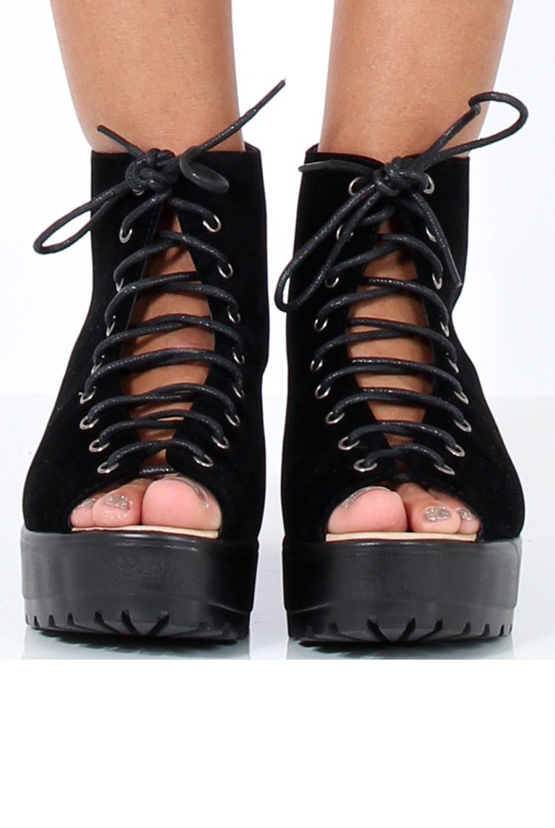 Black Suede Lace Up Sandals - Nora-Sandals