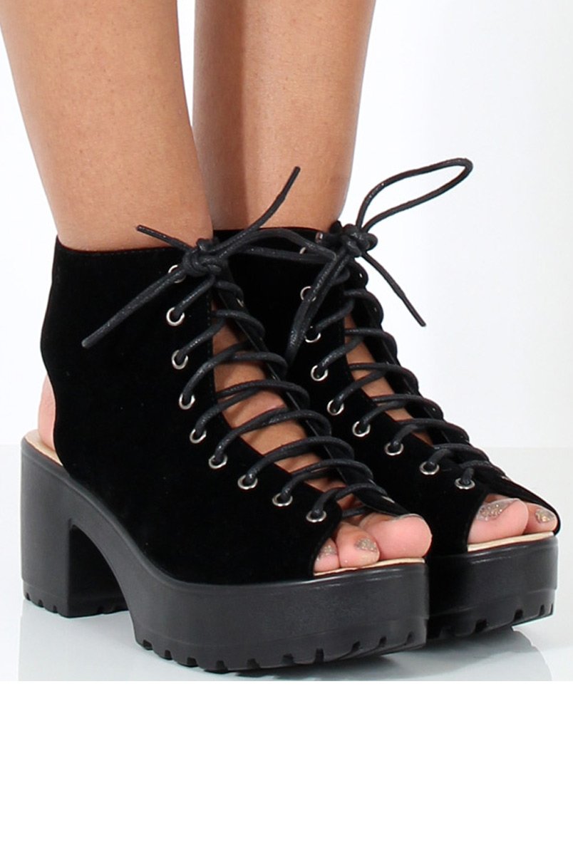 Black Suede Lace Up Sandals - Nora-Sandals
