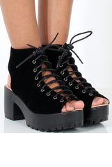 Black Suede Lace Up Sandals - Nora-Sandals