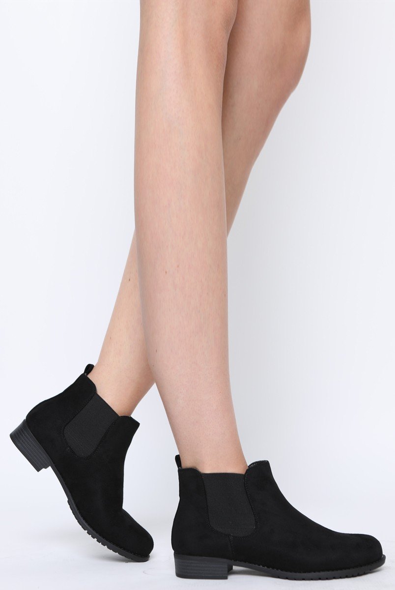 Black Suede Low Ankle Chelsea Boots - Hope-Boots