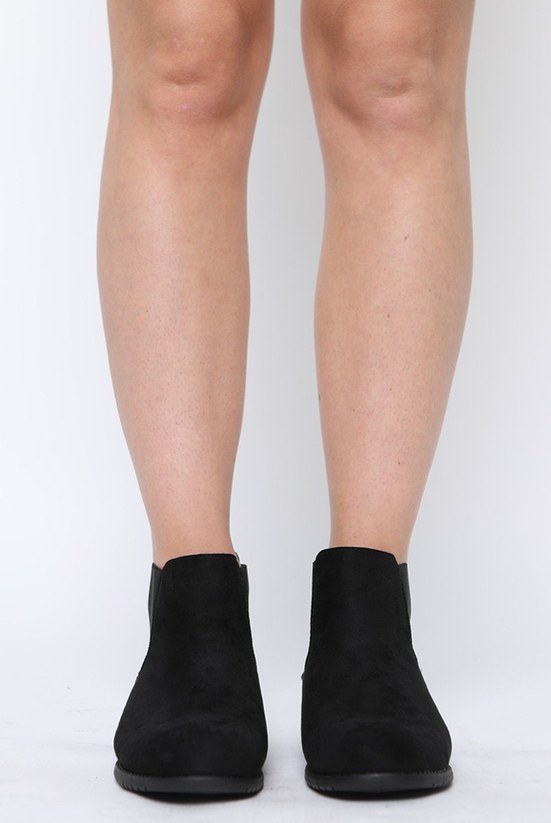 Black Suede Low Ankle Chelsea Boots - Hope-Boots