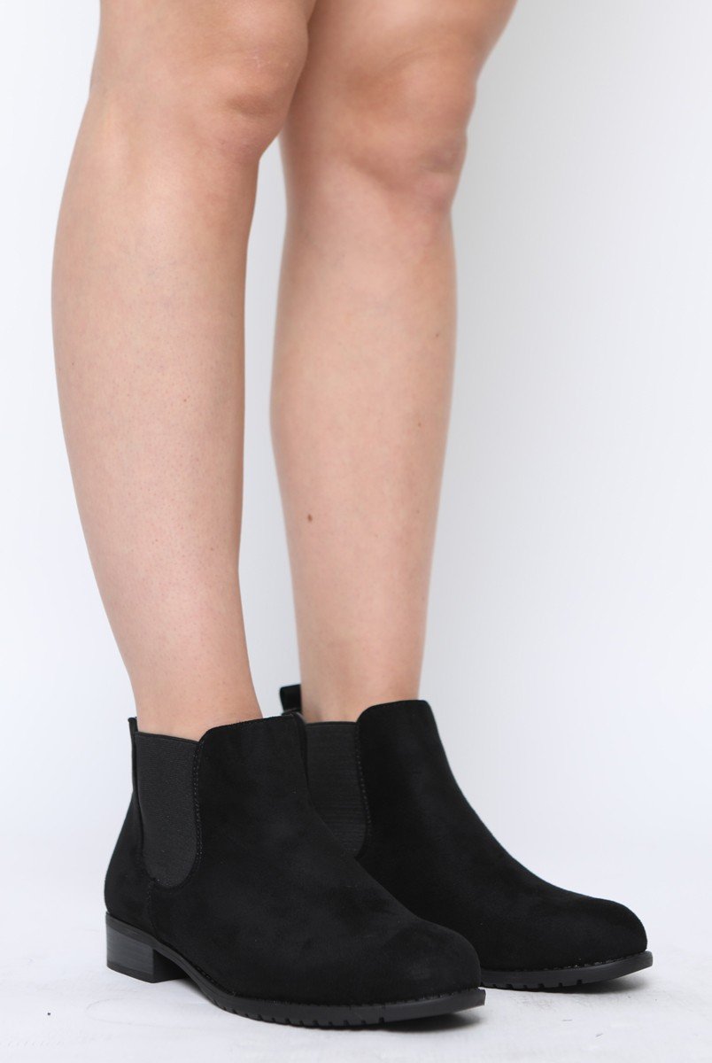 Black Suede Low Ankle Chelsea Boots - Hope-Boots